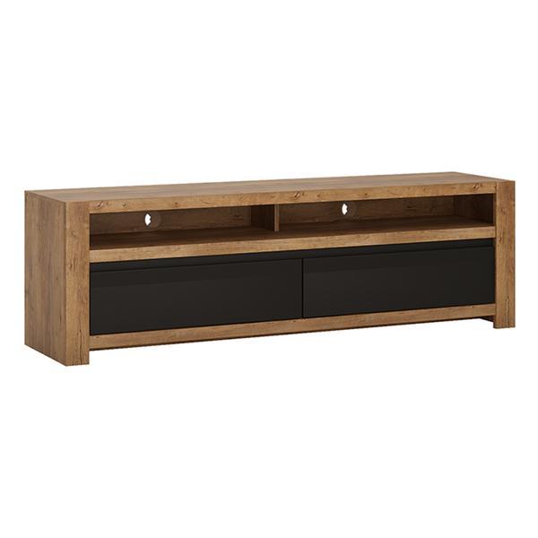 Comoda tv, din mdf maro stejar lefkas negru mat, lucita, 168x42x53 cm