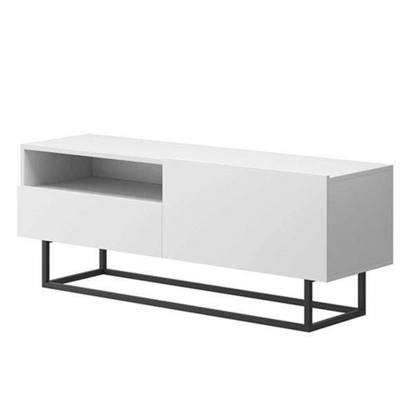 Comoda tv, din mdf alb si metal negru, spring, 120x37x47 cm