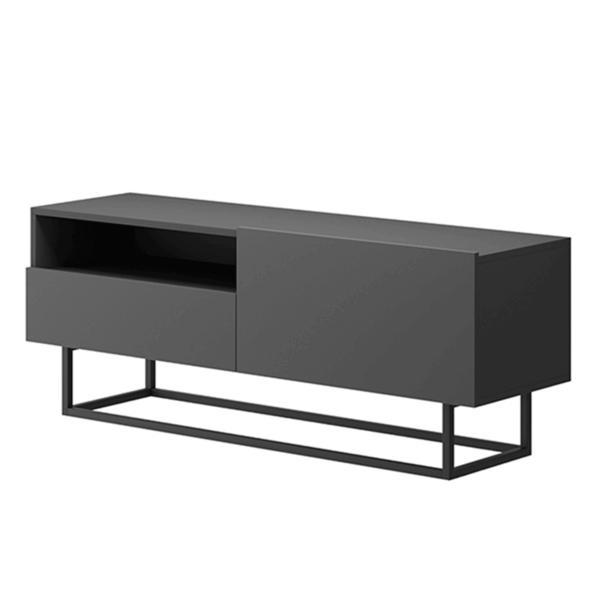 Comoda tv, din mdf grafit si metal negru, spring, 120x37x47 cm