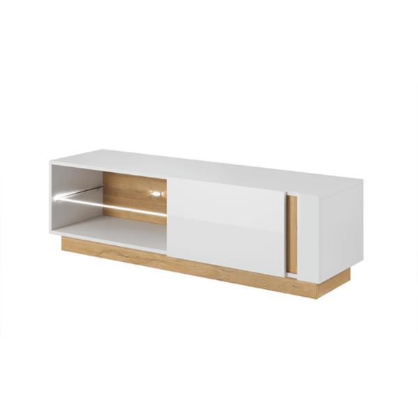 Comoda tv, din mdf alb lucios stejar, grandson city, 138x40x91 cm