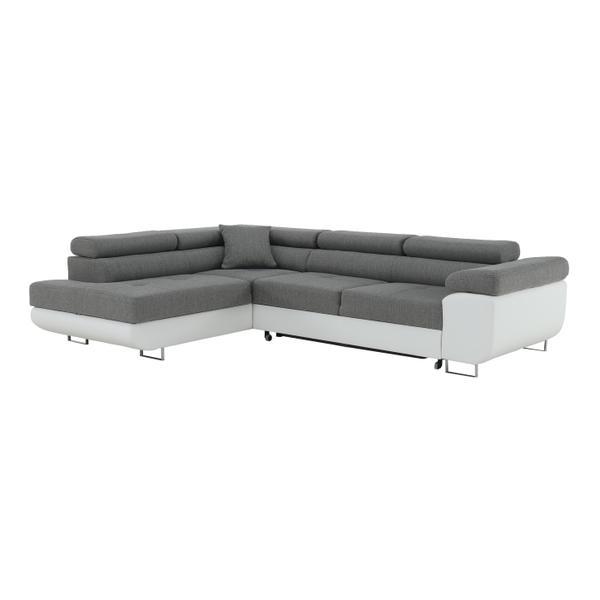 Coltar extensibil tapiterie textil gri piele ecologica alba stanga amareto 275x202x90 cm