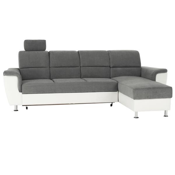 Coltar extensibil tapiterie piele ecologica alba textil gri dreapta santiago 260x168x106 ccm