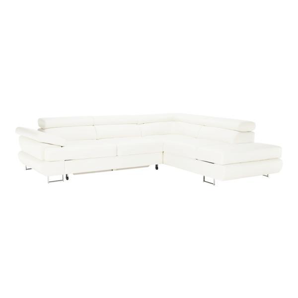 Coltar extensibil spatiu depozitare cu tapiterie piele ecologica alba dreapta buton 275x225x85 cm