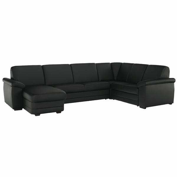 Coltar extensibil in u tapiterie piele ecologica neagra model stanga biter 330x215x88 cm
