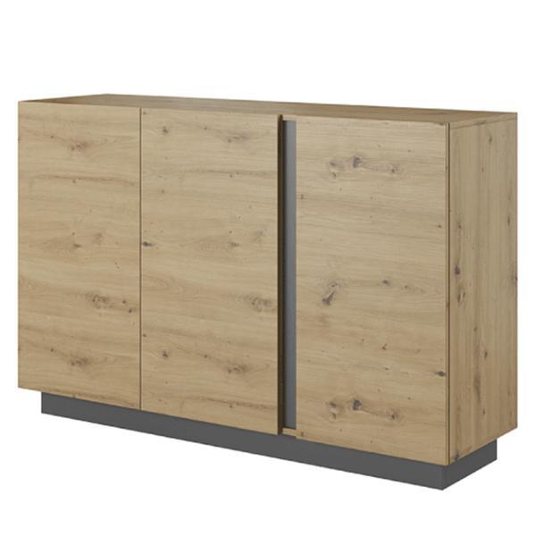 Comoda, 3 usi, din mdf maro stejar artisan grafit gri, city, 138x40x91 cm