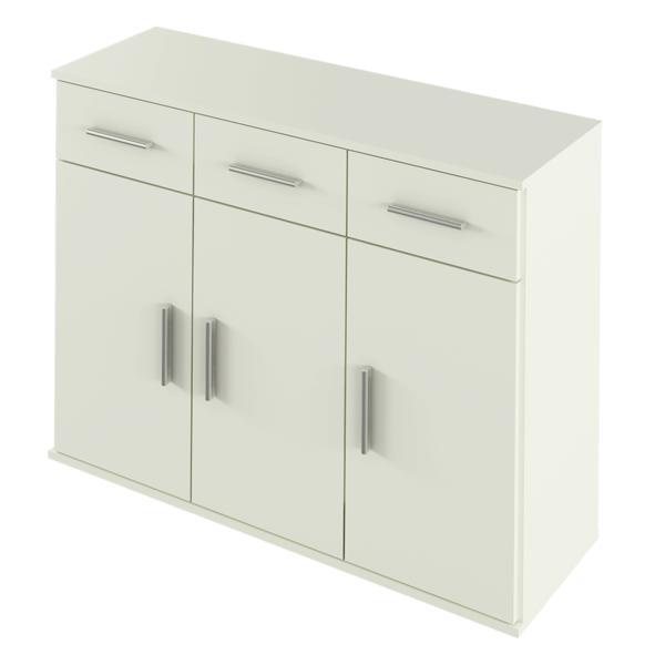 Comoda, 3 usi, 3 sertare, mdf alb, resita, 105x35x79,5 cm