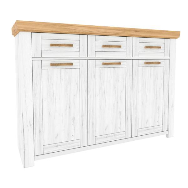 Comoda, 3 usi, 3 sertare, mdf stejar craft auriu alb, sudbury, 137,9x41,8x96,7 cm