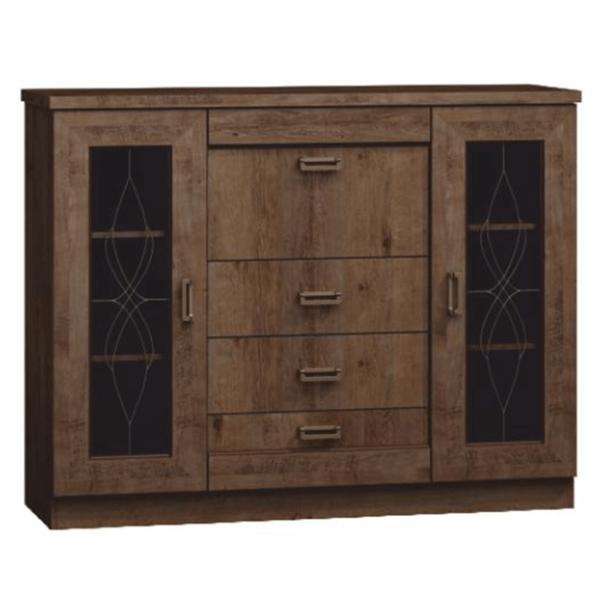 Comoda, 2 usi, 4 sertare, din pal maro stejar lefkas, tedy, 140x44x110 cm