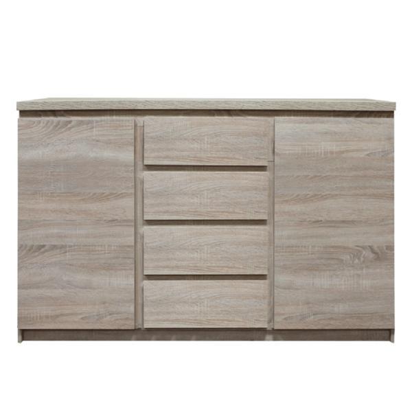Comoda, 2 usi, 4 sertare, din mdf stejar sonoma, panama, 133x41x88 cm