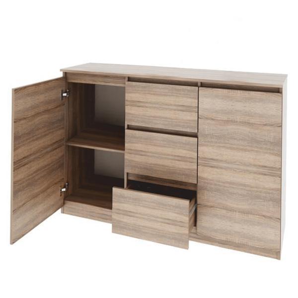 Comoda, 2 usi, 3 sertare, mdf stejar sonoma logan, 137,6x40x93,6 cm