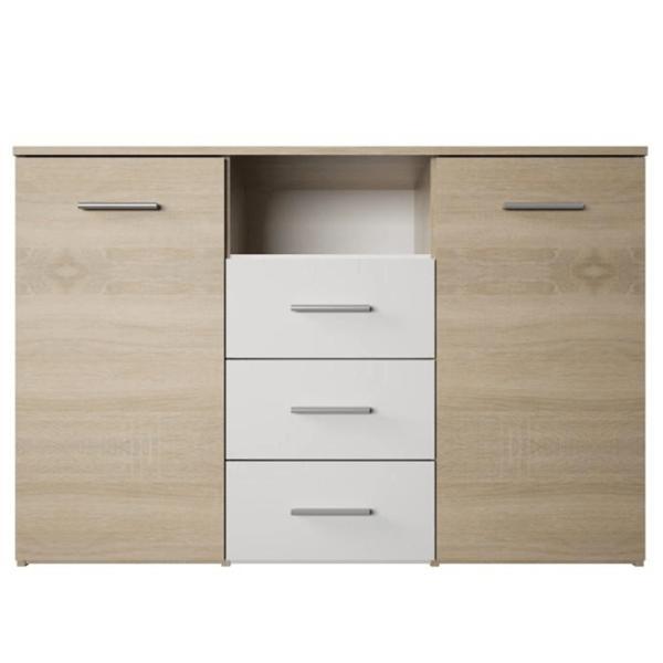 Comoda, 2 usi, 3 sertare, din pal stejar sonoma alb, gabriela, 120x38x80 cm