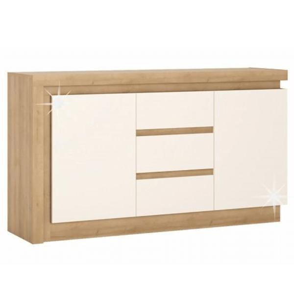 Comoda, 2 usi, 3 sertare, mdf stejar riviera alb lucios leonardo, 158x89x42 cm