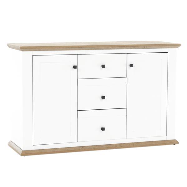 Comoda, 2 usi, 3 sertare, mdf alb stejar grandleon, 140x45x87 cm