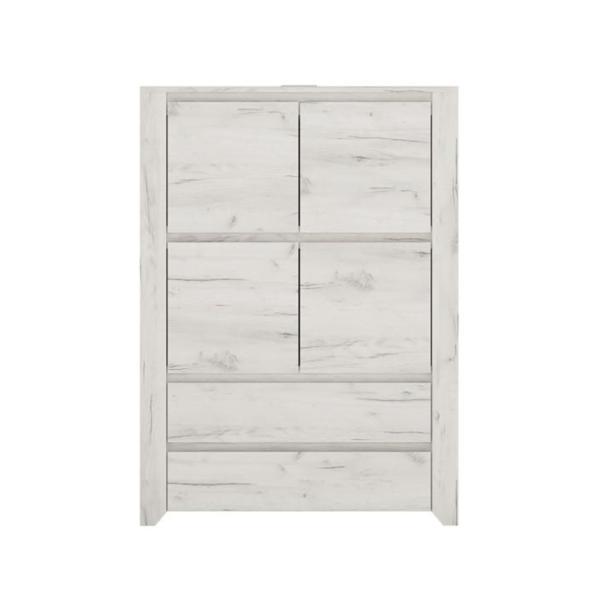 Comoda, 2 sertare, 2 usi, din pal alb craft, angel, 84x40x117 cm