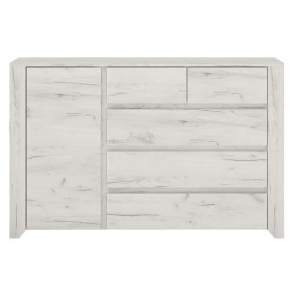 Comoda, 1 usa, 5 sertare, pal alb craft, angel, 118,7x76,5x40,2 cm