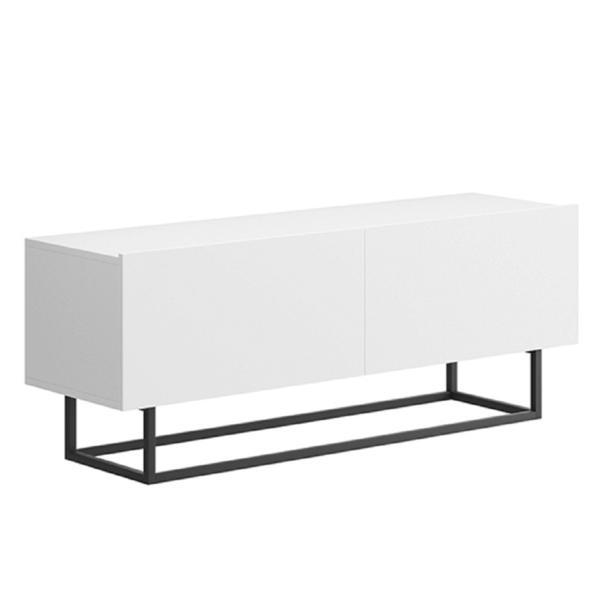 Comoda tv, fara baza din mdf alb si metal negru, spring, 120x37x47 cm
