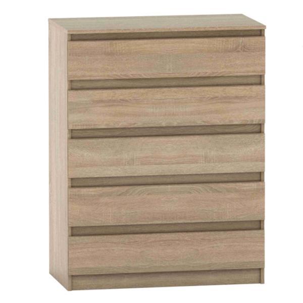 Comoda, cu 5 sertare din mdf maro stejar sonoma, hany, 90x49x117 cm