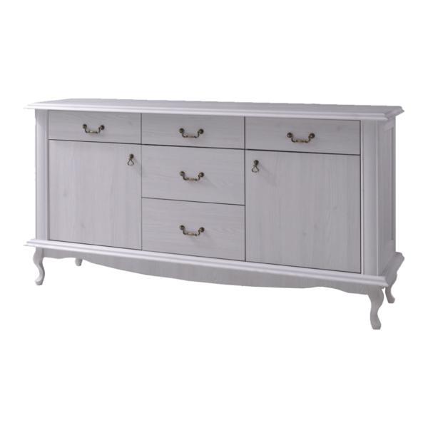 Comoda, 2 usi, 5 sertare, mdf pin alb vilar, 165x47x89 cm