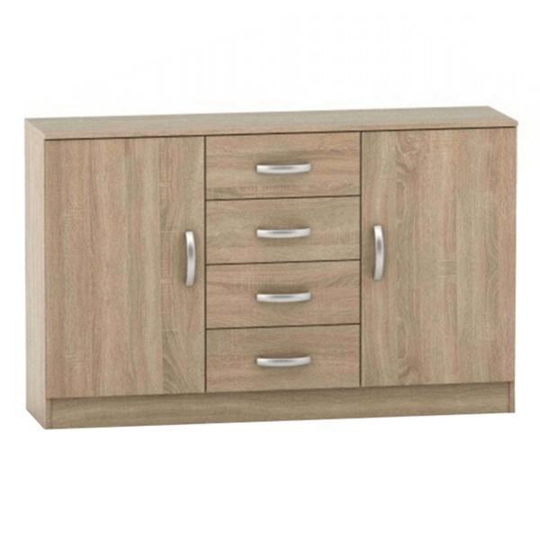 Comoda, 2 usi, 4 sertare, mdf stejar sonoma betty, 150x39,4x93,9 cm