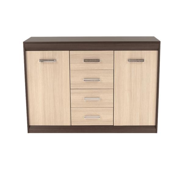 Comoda, 2 usi, 4 sertare, mdf stejar inchis stejar deschis, korina, 140x48x100 cm