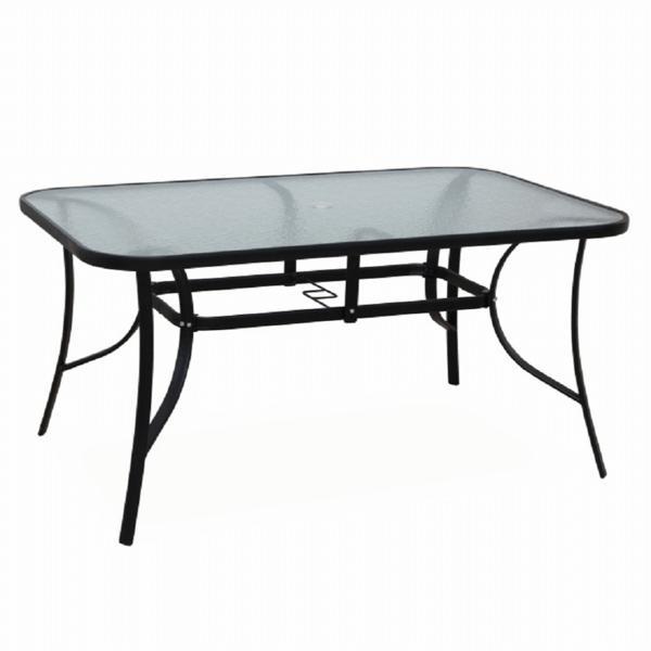Masa cu blat sticla securizata si picioare otel negru paster 150x90x70 cm