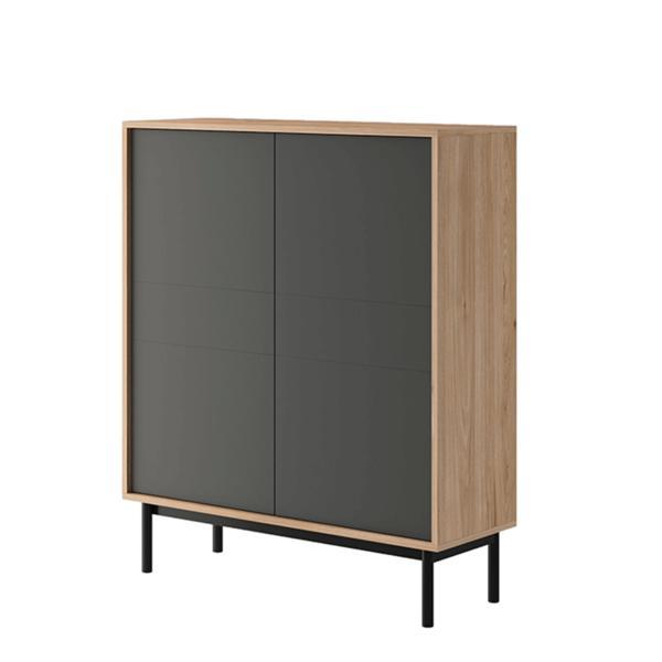Comoda, 2 usi, din pal stejar jaskson hickory gri grafit, bergen, 104x39x129 cm