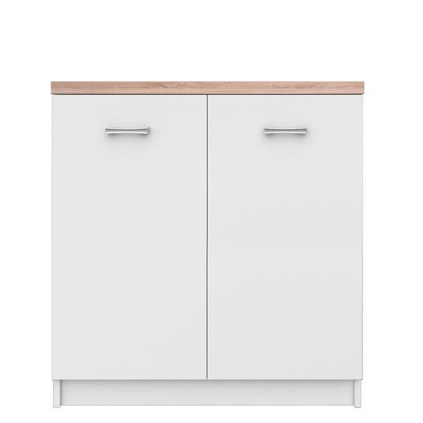 Comoda, 2 usi, din pal alb maro stejar sonoma, topty, 80x33x85 cm