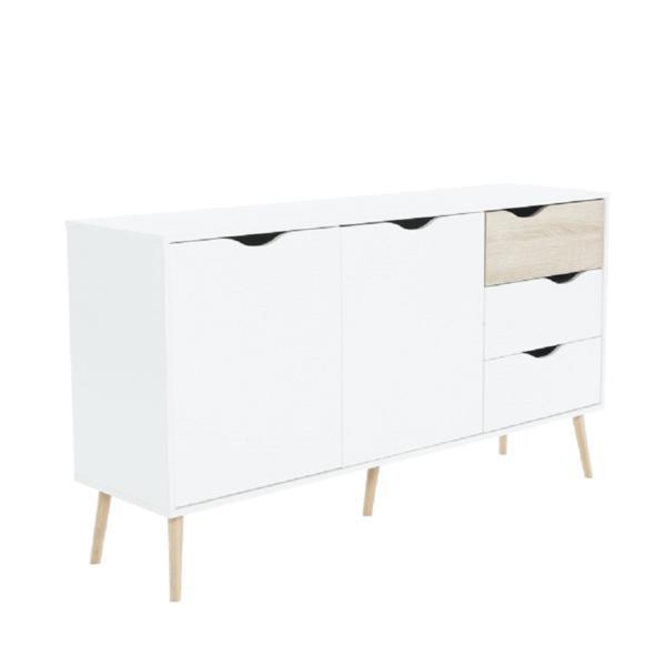 Comoda, 2 usi, 4 sertare, din pal stejar sonoma alb, oslo, 147x39x81 cm