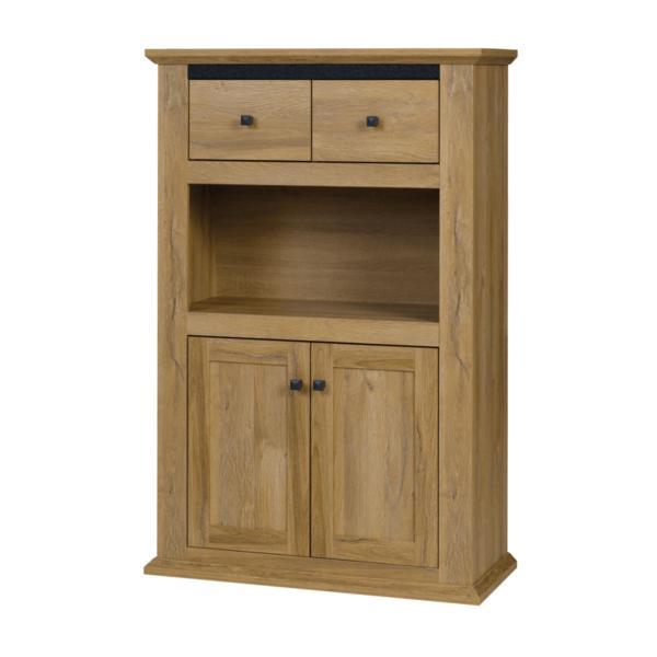 Comoda, 2 usi, 2 sertare, mdf stejar grand,, leon, 85x40x130 cm