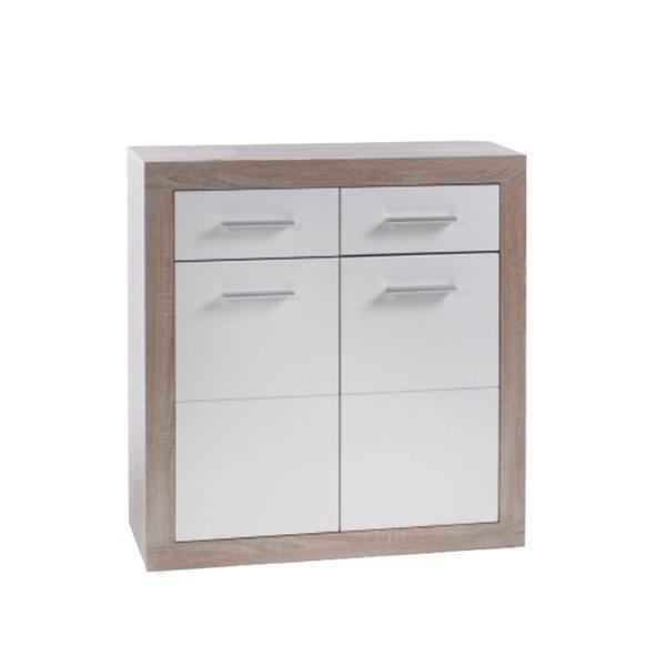 Comoda, 2 usi, 2 sertare, din pal stejar sonoma alb, cancan, 82x37x89 cm