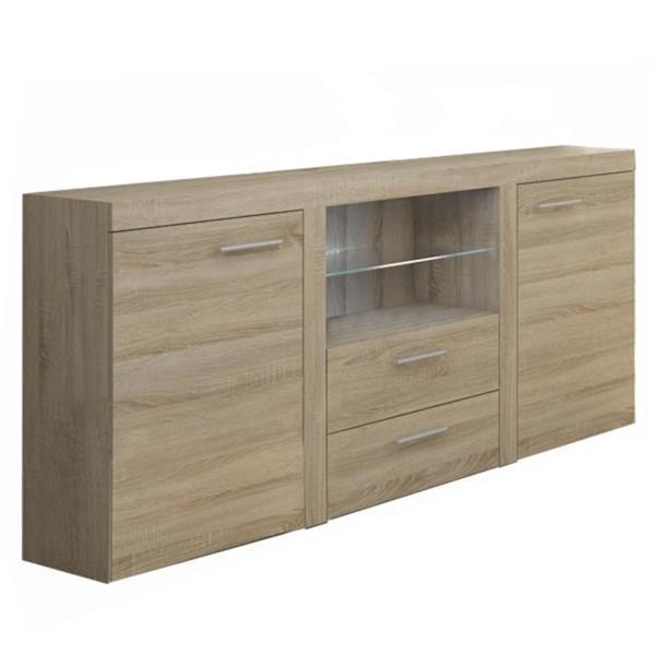 Comoda, 2 usi, 2 sertare, din pal maro stejar sonoma, rochester, 156x40x81 cm