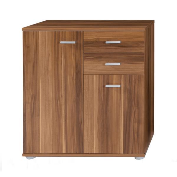 Comoda, 2 usi, 2 sertare, din pal maro prun, tampa, 71x35x75 cm