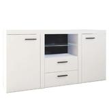 Comoda, 2 usi, 2 sertare, din pal alb, Rochester, 157x40x81 cm