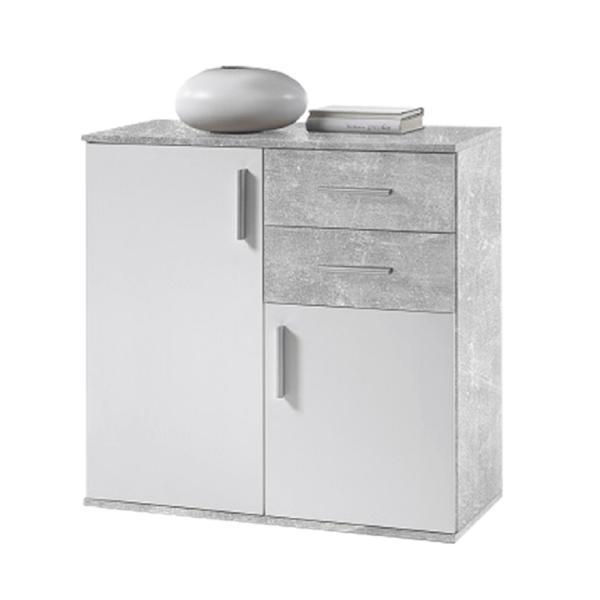 Comoda, 2 usi, 2 sertare, din pal alb gri, poppy, 80x35x82 cm