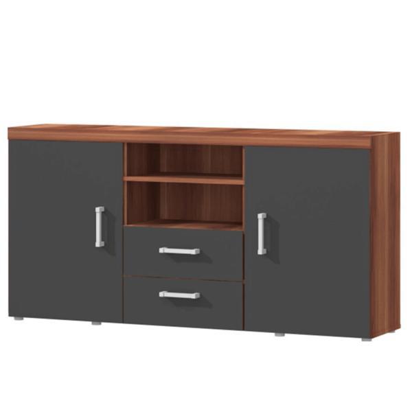 Comoda, 2 usi, 2 sertare, din mdf run grafit gri, cheris, 164x45x80 cm