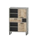 Comoda, 2 usi, 1 sertar, din mdf stejar nisipiu gri, Baria, 90x44,5x134 cm