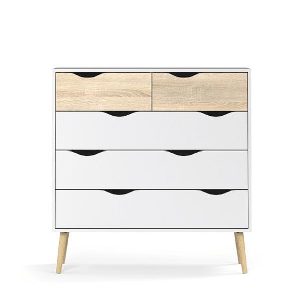 Comoda, 5 sertare, din mdf stejar sonoma alb, oslo, 99x39x101 cm
