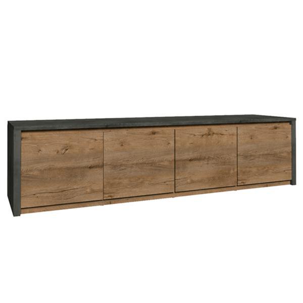 Comoda, 4 usi, din pal maro stejar lefkas inchis gri, montana, 90x43x80 cm