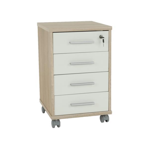 Comoda, 4 sertare, pal stejar sonoma alb, johan, 39x40,5x61,5 cm