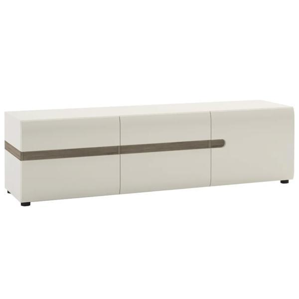 Comoda, 3 usi, mdf alb lucios stejar sonoma truflu, lynatet, 164x42x45,5 cm