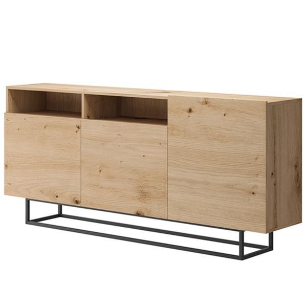 Comoda, 3 usi, din mdf maro stejar artisan negru, spring, 180x37x80 cm