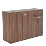 Comoda, 3 usi, 2 sertare, din mdf maro prun, Tampa, 106x35x75 cm