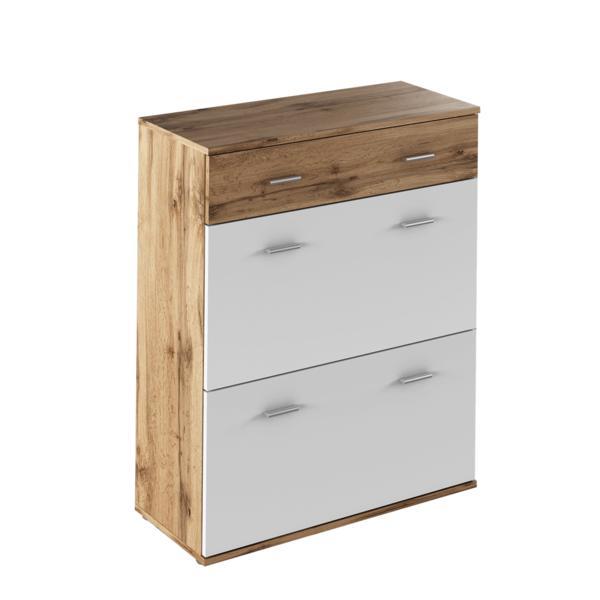 Comoda, 3 sertare, din mdf stejar wotan alb, cyril, 80x35x99 cm