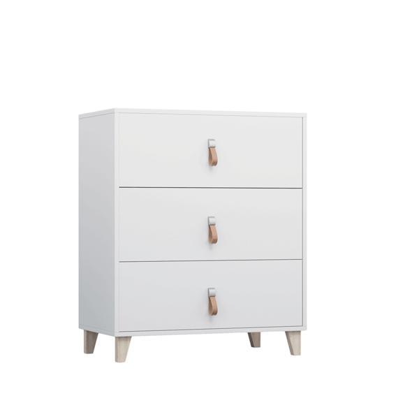 Comoda, 3 sertare, din mdf alb, fiera, 80x45x95 cm