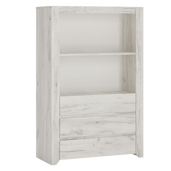 Comoda, 3 sertare, 2 polite, din mdf alb craft, angel, 84x40x131 cm