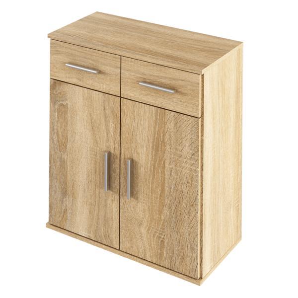 Comoda, 2 usi, 2 sertare, mdf stejar sonoma, resita, 70,6x35x79,5 cm