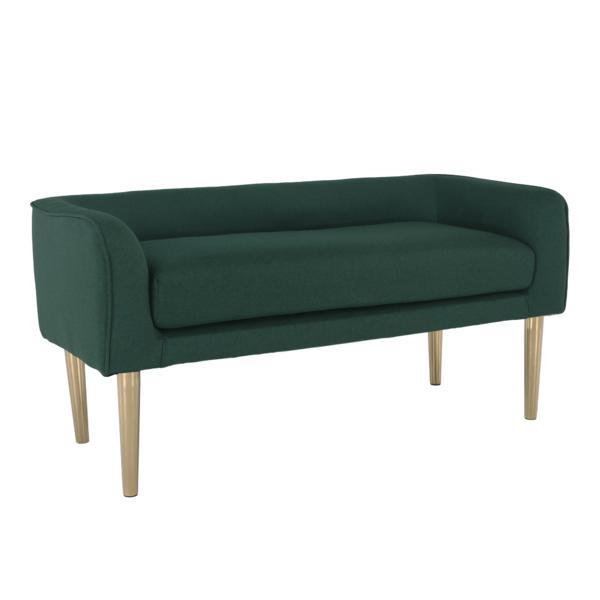 Banca cu tapiterie textil verde si picioare crom auriu helna 127x60x59 cm