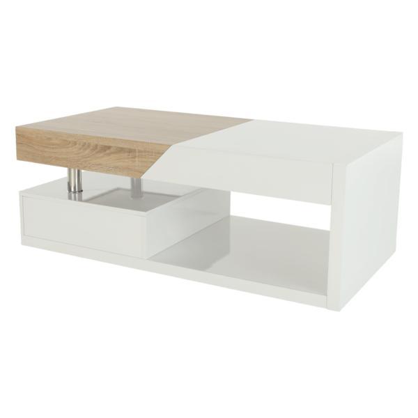 Masuta de cafea din mdf alb lucios si maro stejar sonoma melida 120x60x43 cm