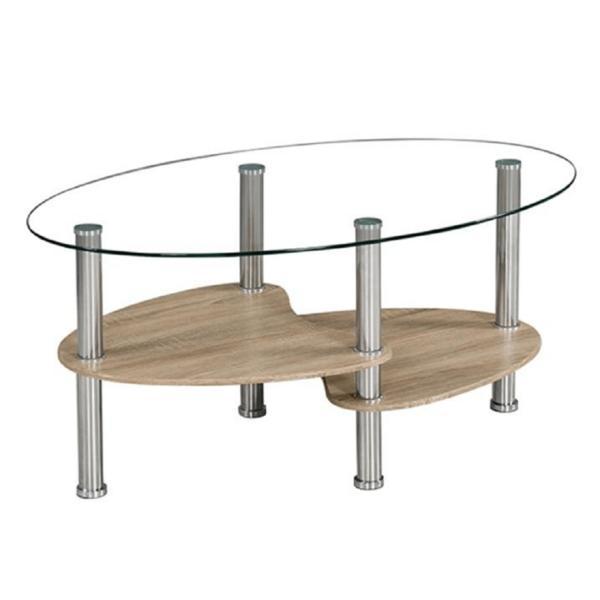 Masuta de cafea cu picioare otel blat sticla si mdf maro stejar sonoma panty 90x55x41 cm
