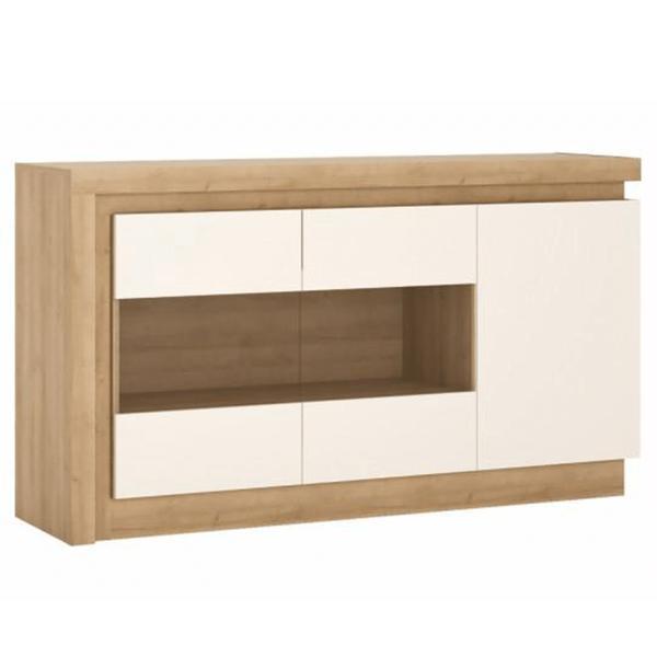 Comoda, din mdf maro stejar riviera si alb lucios, leonardo, 158x42x89 cm